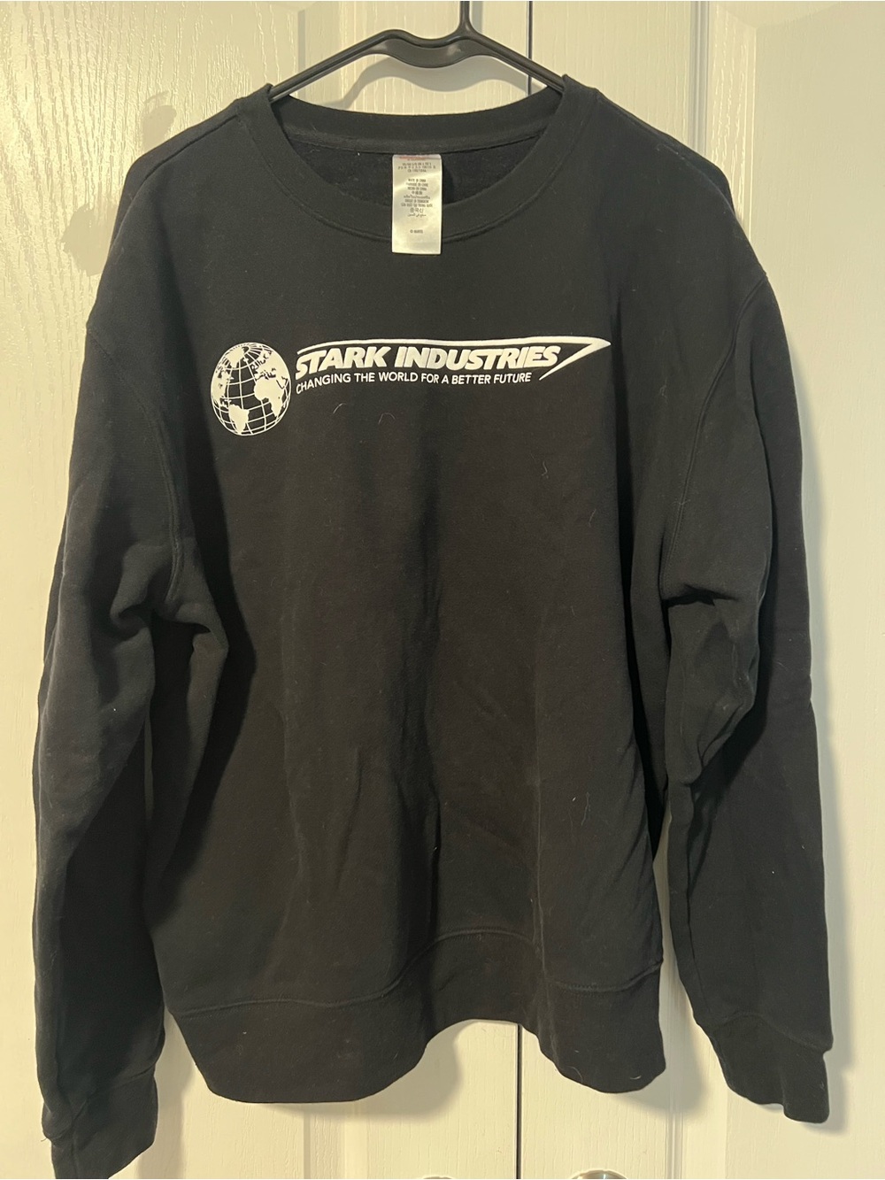 Marvel Stark Industries Black Crewneck Sweatshirt with White Logo